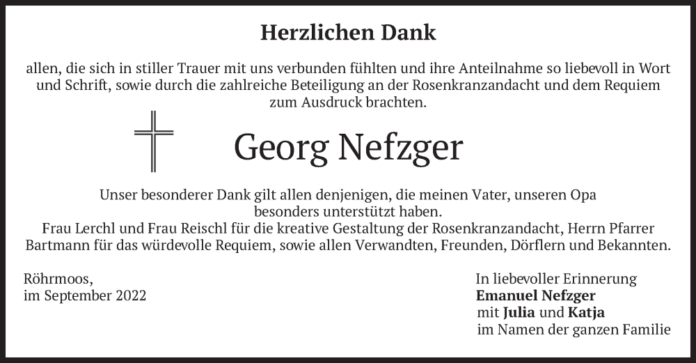  Traueranzeige für Georg Nefzger vom 17.09.2022 aus merkurtz