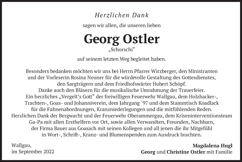  Traueranzeige für Georg Ostler vom 10.09.2022 aus merkurtz
