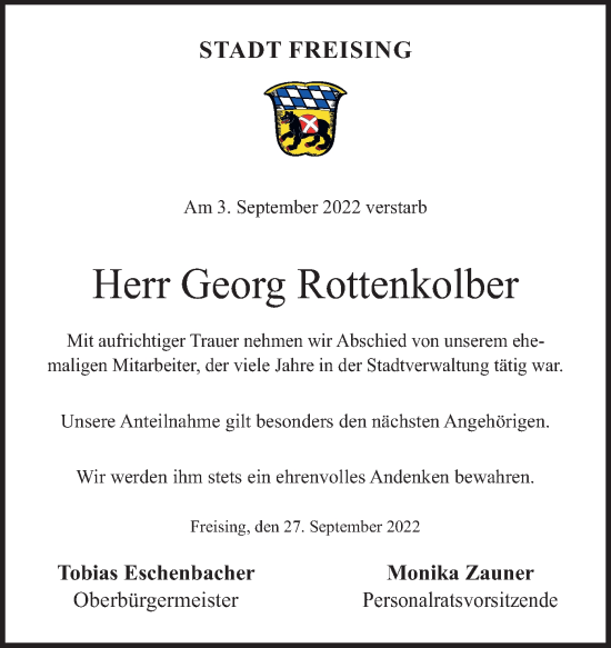 Traueranzeige von Georg Rottenkolber von merkurtz