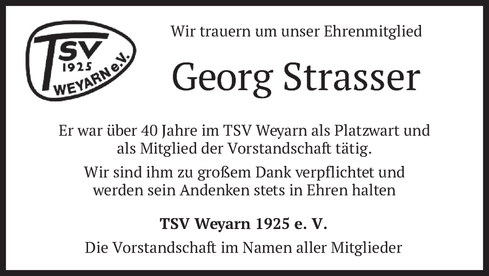  Traueranzeige für Georg Strasser vom 24.09.2022 aus merkurtz