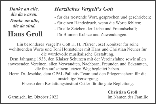 Traueranzeige von Hans Groll von merkurtz
