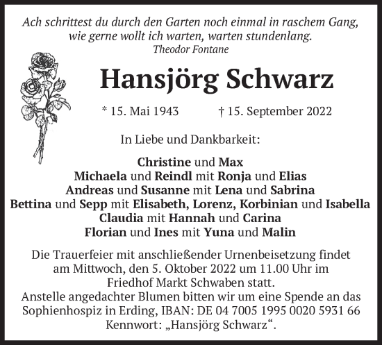 Traueranzeige von Hansjörg Schwarz von merkurtz