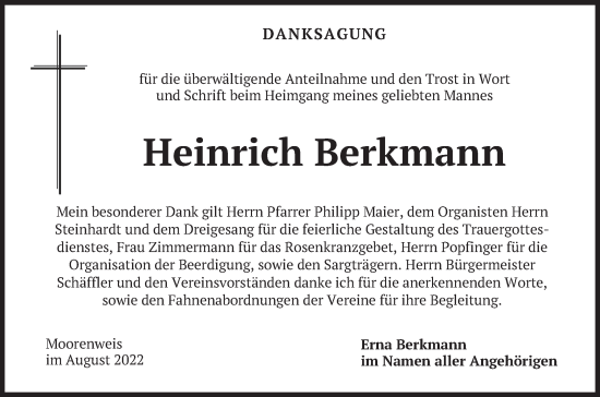 Traueranzeige von Heinrich Berkmann von merkurtz