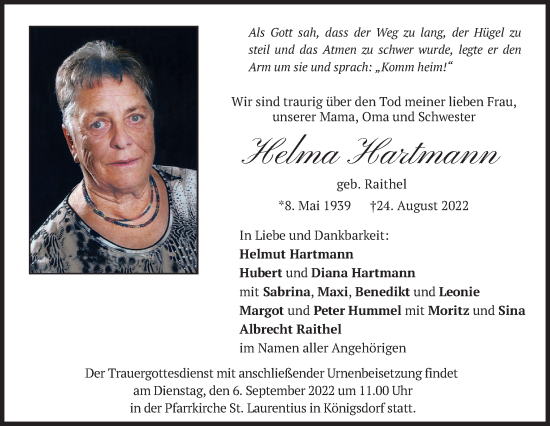 Traueranzeige von Helma Hartmann von merkurtz
