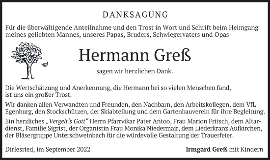 Traueranzeige von Hermann Greß von merkurtz