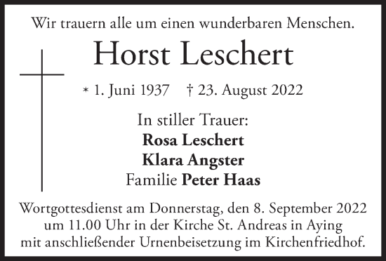 Traueranzeige von Horst Leschert