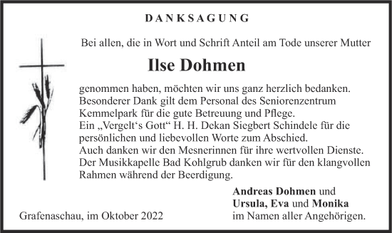 Traueranzeige von Ilse Dohmen von merkurtz
