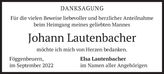 Traueranzeige von Johann Lautenbacher von merkurtz