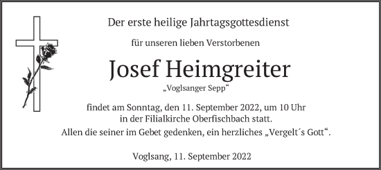 Traueranzeige von Josef Heimgreiter von merkurtz