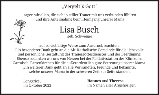 Traueranzeige von Lisa Busch von merkurtz