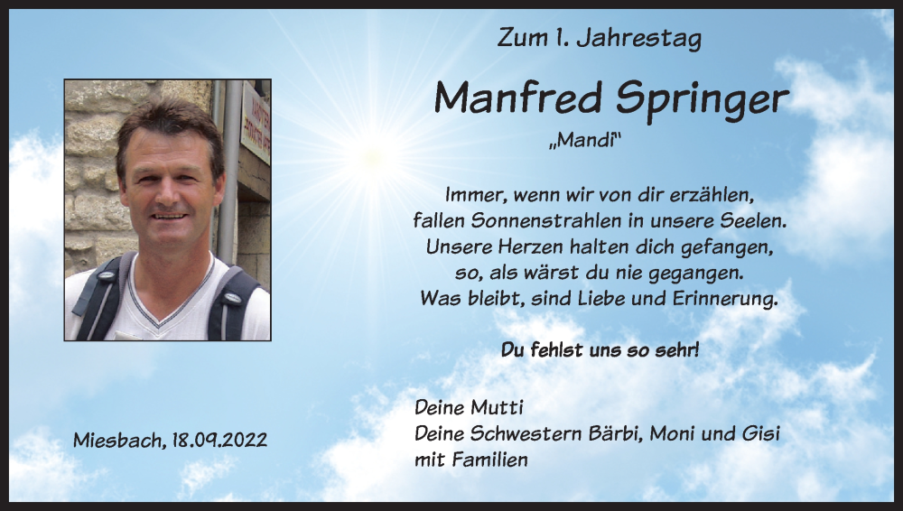  Traueranzeige für Manfred Springer vom 17.09.2022 aus merkurtz