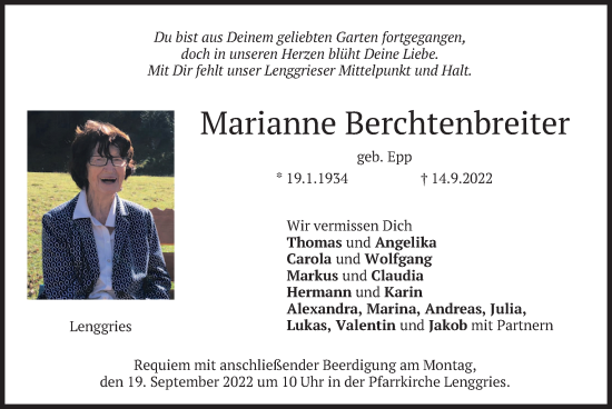 Traueranzeige von Marianne Berchtenbreiter von merkurtz