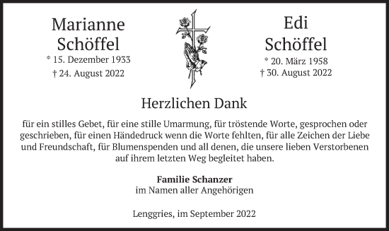 Traueranzeige von Marianne und Edi Schöffel von merkurtz