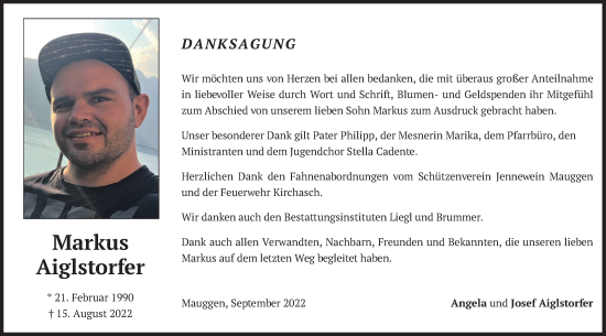 Traueranzeige von Markus Aiglstorfer von merkurtz