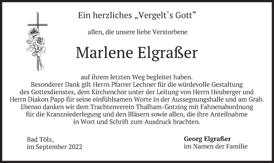 Traueranzeige von Marlene Elgraßer von merkurtz