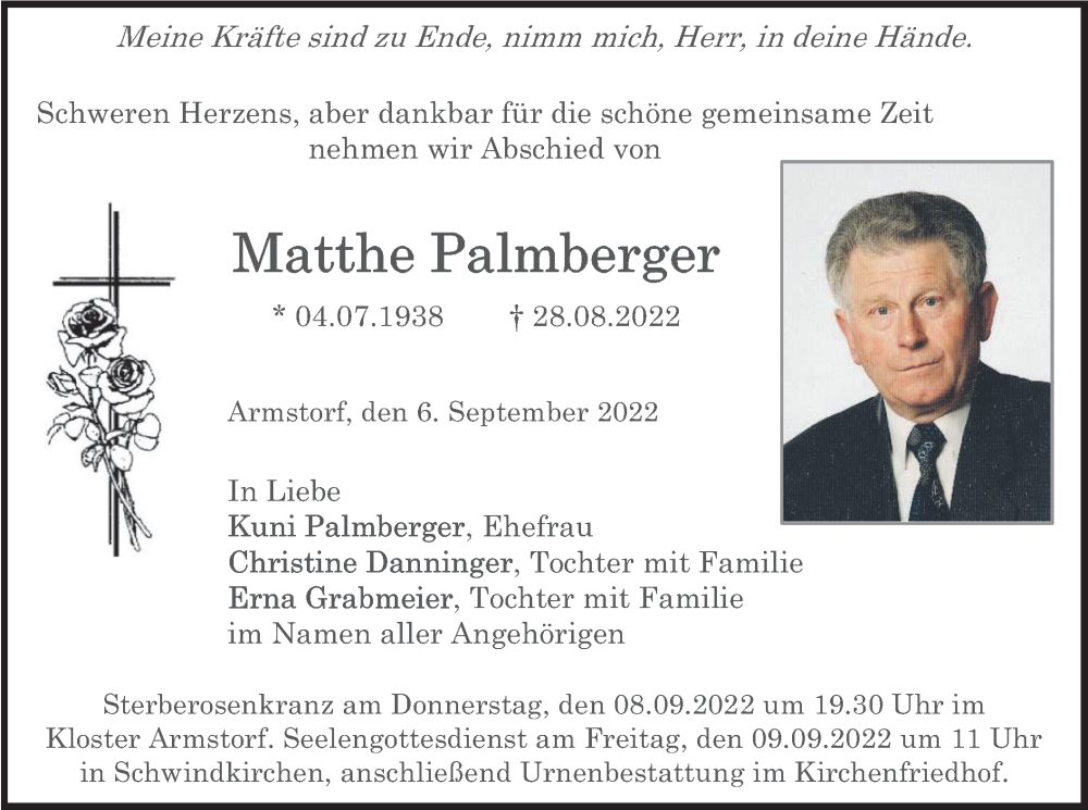  Traueranzeige für Matthe Palmberger vom 06.09.2022 aus merkurtz