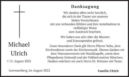 Traueranzeige von Michael Ulrich von merkurtz