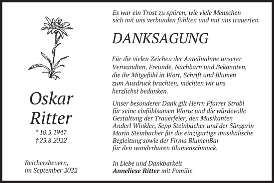 Traueranzeige von Oskar Ritter von merkurtz