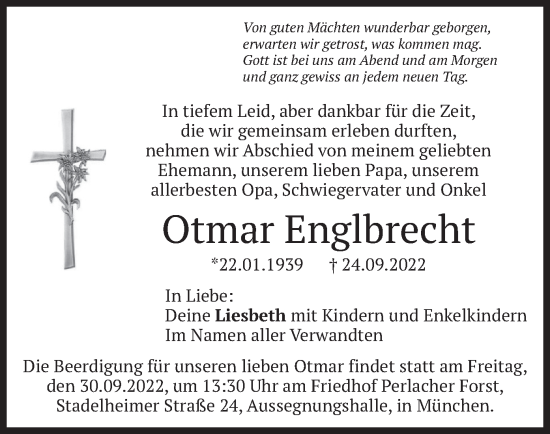 Traueranzeige von Otmar Englbrecht von merkurtz