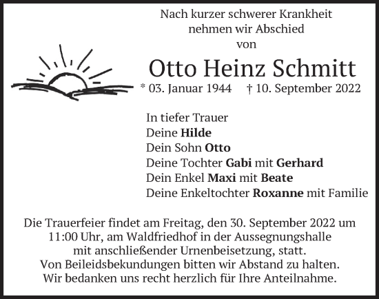 Traueranzeige von Otto Heinz Schmitt von merkurtz