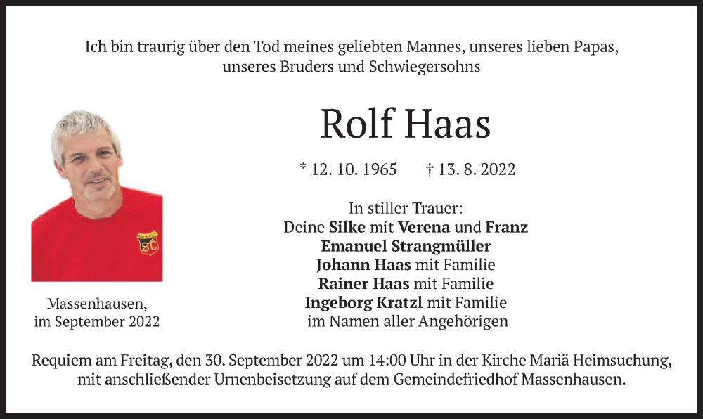  Traueranzeige für Rolf Haas vom 24.09.2022 aus merkurtz