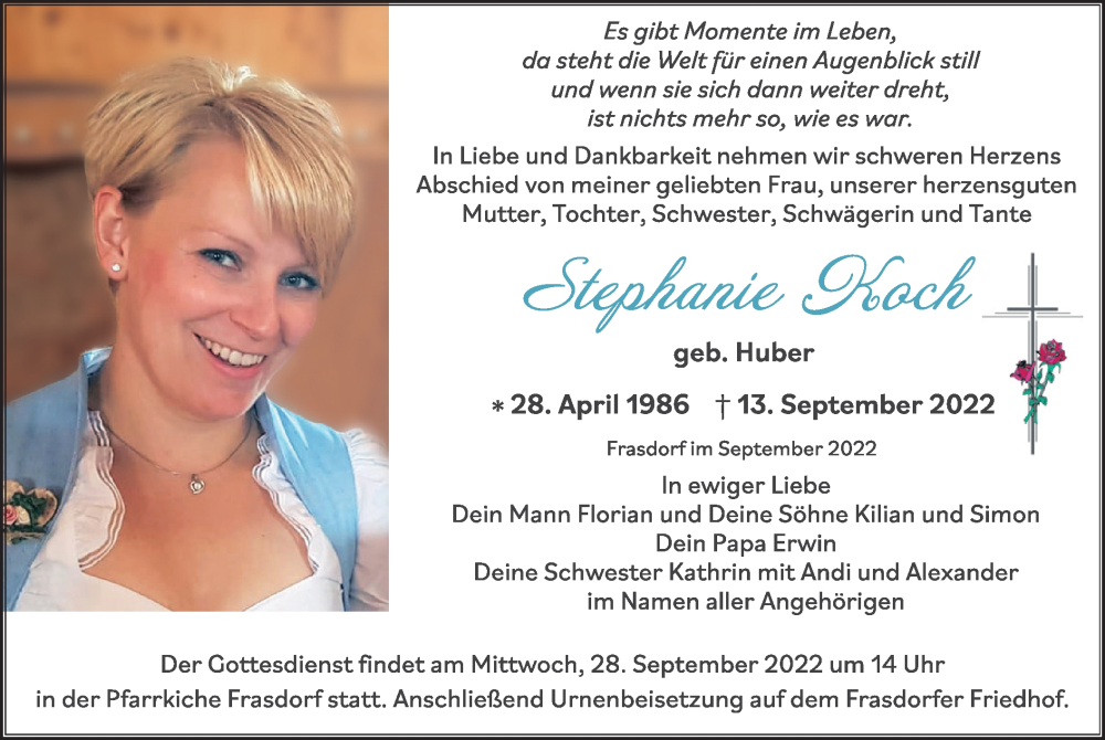  Traueranzeige für Stephanie Koch vom 24.09.2022 aus merkurtz