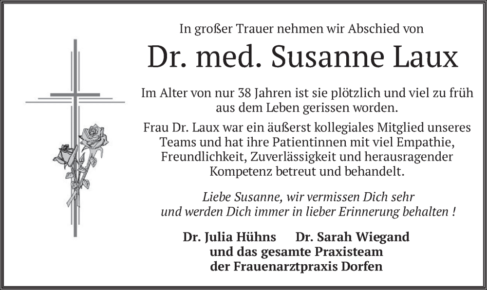  Traueranzeige für Susanne Laux vom 23.09.2022 aus merkurtz