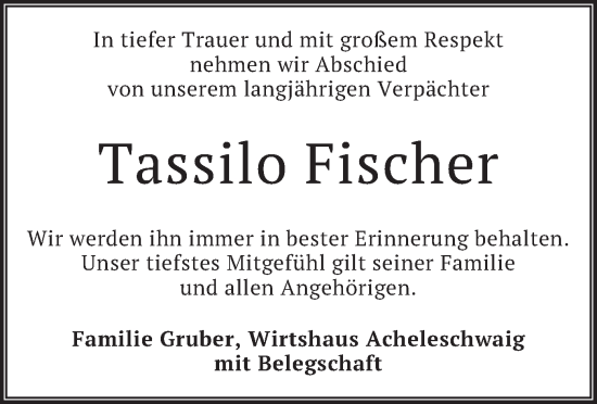 Traueranzeige von Tassilo Fischer von merkurtz