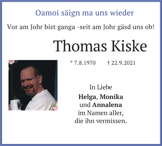 Traueranzeige von Thomas Kiske von merkurtz
