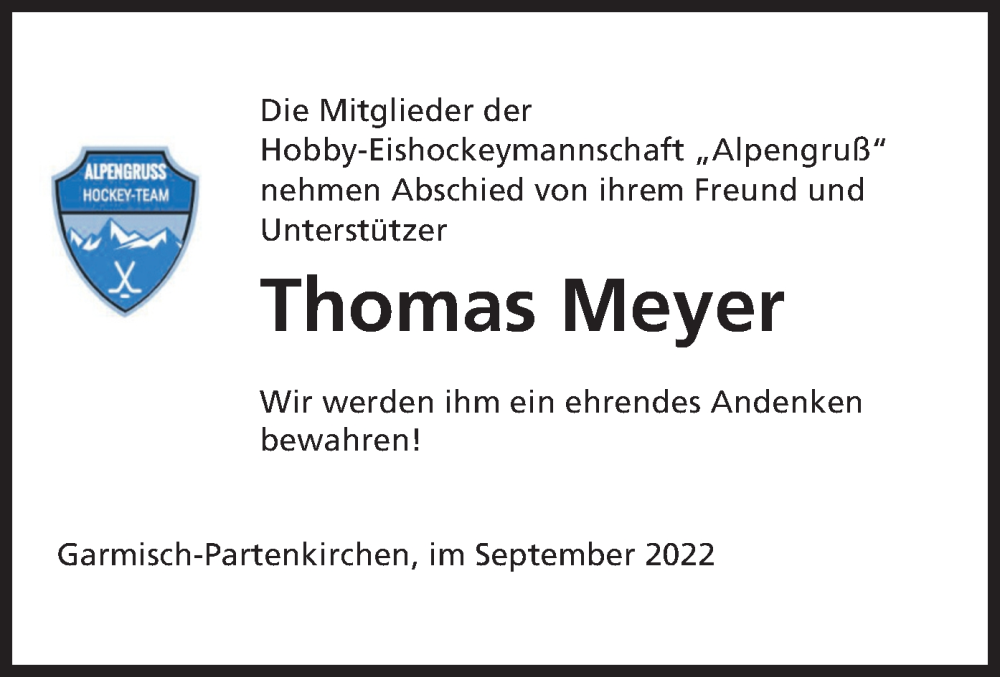  Traueranzeige für Thomas Meyer vom 01.10.2022 aus merkurtz