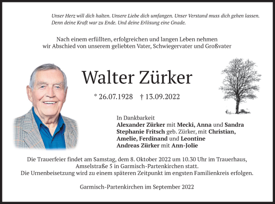 Traueranzeige von Walter Zürker von merkurtz