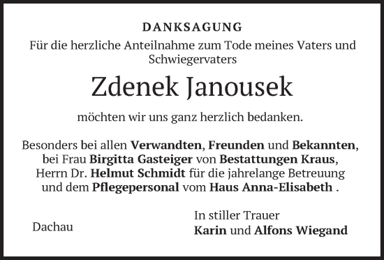 Traueranzeige von Zdenek Janousek von merkurtz