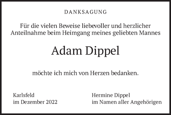 Traueranzeige von Adam Dippel von merkurtz