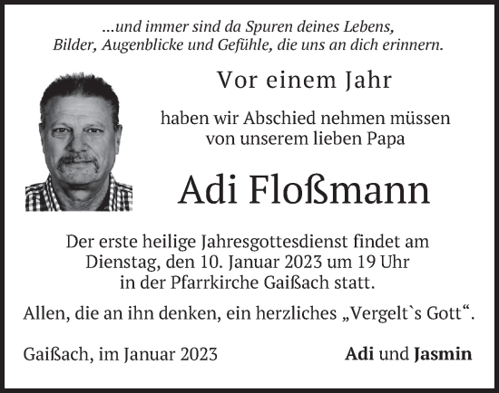Traueranzeige von Adi Floßmann von merkurtz