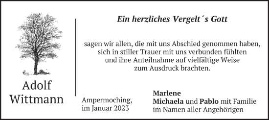 Traueranzeige von Adolf Wittmann von merkurtz