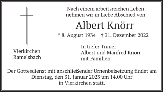Traueranzeige von Albert Knörr von merkurtz