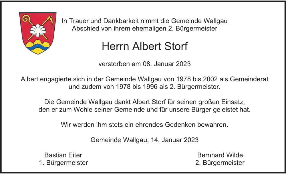  Traueranzeige für Albert Storf vom 14.01.2023 aus merkurtz