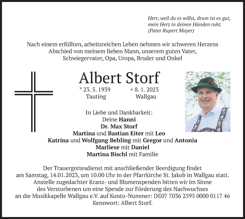  Traueranzeige für Albert Storf vom 11.01.2023 aus merkurtz