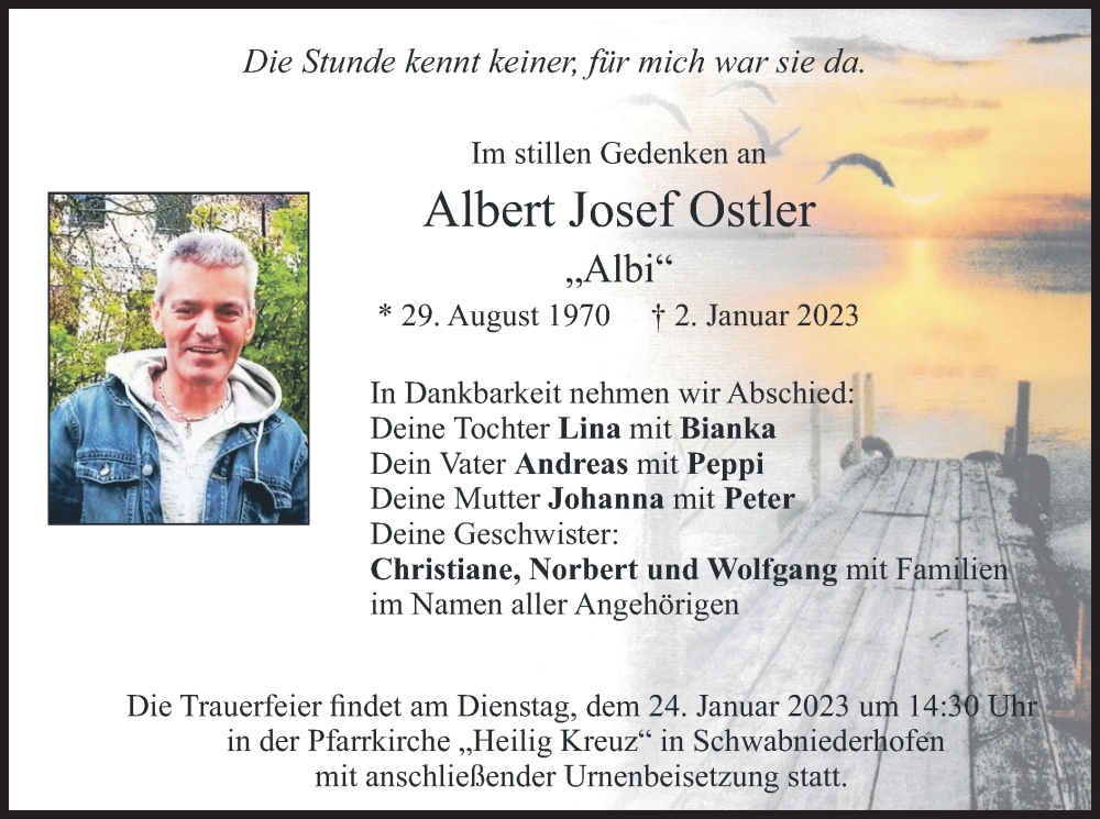  Traueranzeige für Albert Josef Ostler vom 21.01.2023 aus merkurtz