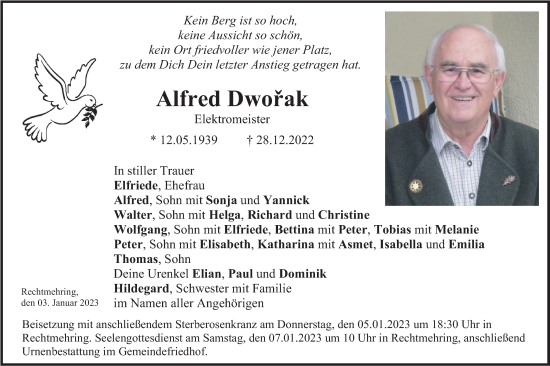 Traueranzeige von Alfred Dworak von merkurtz