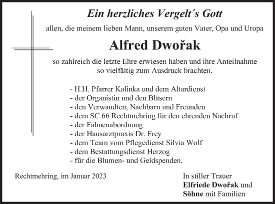 Traueranzeige von Alfred Dworak von merkurtz