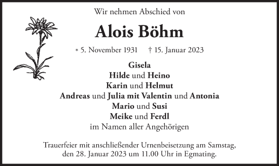 Traueranzeige von Alois Böhm