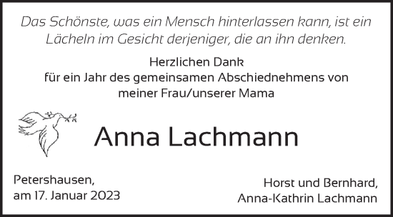 Traueranzeige von Anna Lachmann von merkurtz