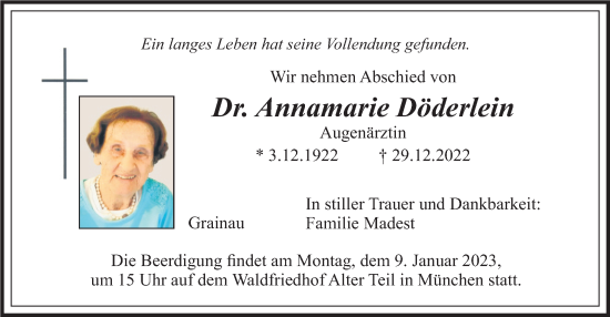 Traueranzeige von Annamarie Döderlein von merkurtz