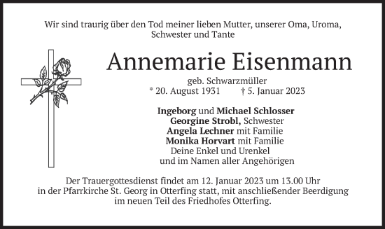 Traueranzeige von Annemarie Eisenmann von merkurtz