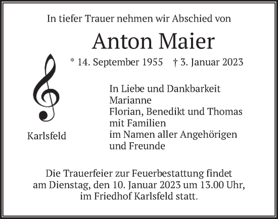 Traueranzeige von Anton Maier von merkurtz