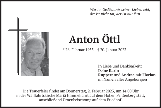 Traueranzeige von Anton Öttl von merkurtz