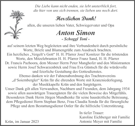 Traueranzeige von Anton Simon von merkurtz