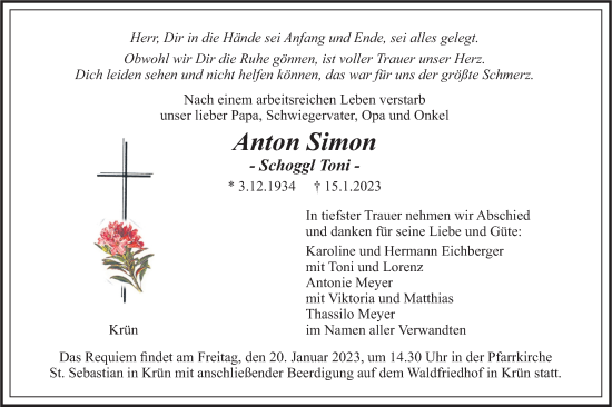 Traueranzeige von Anton Simon von merkurtz