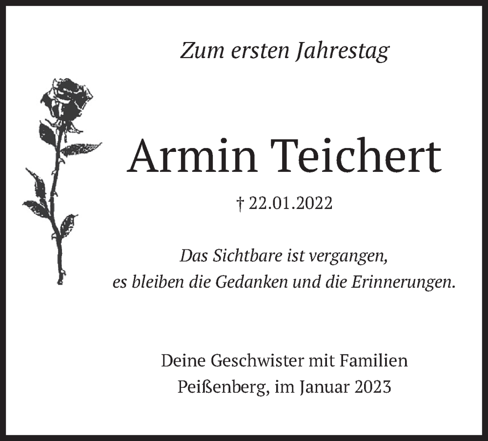  Traueranzeige für Armin Teichert vom 25.01.2023 aus merkurtz